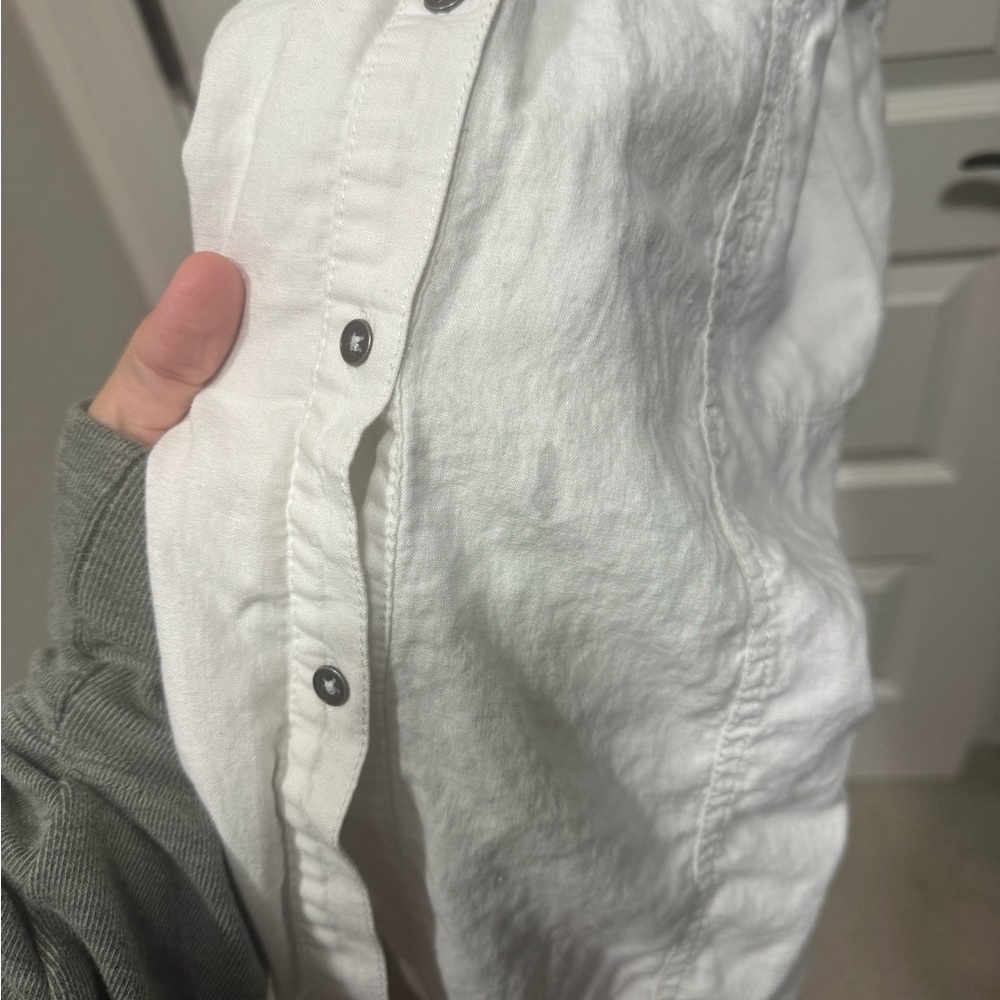 Anthropologie Maeve Elspeth Linen Blend Button Front Shirtdress White Size 4 - Picture 8 of 11